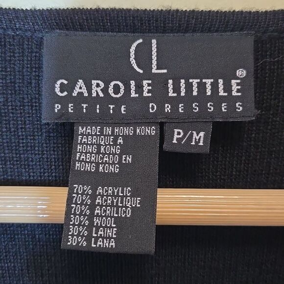 Vintage Carole Little Floral Embroidered Wool Blend Sweater Dress Petite Medium - Picture 3 of 16